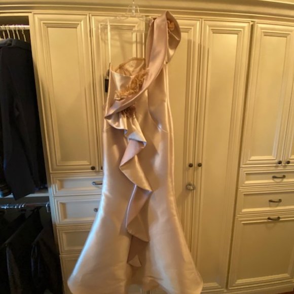 NEW W/TAGS Terani Couture - Champagne One Shoulder Fitted Gown - Picture 6 of 8